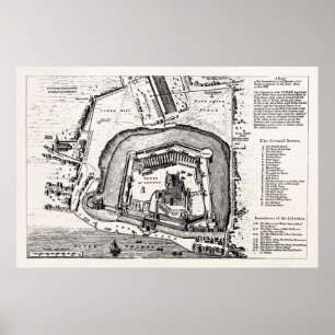  1800s Tower of London Antiek Map England Poster