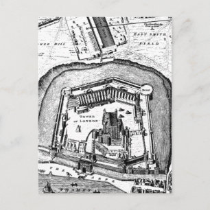  1800s Tower of London Retro Map England Briefkaart