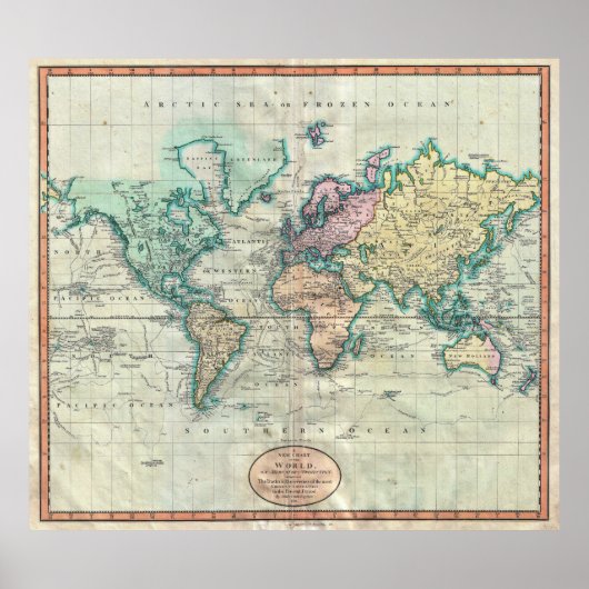 1801 Cary Map of the World on Mercator Projection Poster (Voorkant)