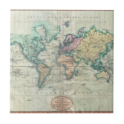 1801 Cary Map of the World on Mercator Projection Tegeltje (Voorkant)