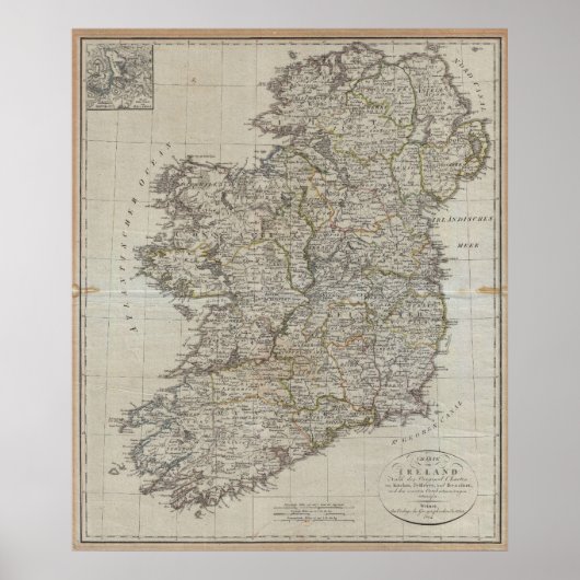 1804 Kaart van Ierland Poster (Voorkant)