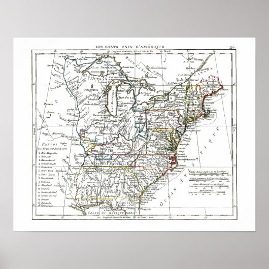 1806 Map - Les Etats Unis d'Amrique Poster (Voorkant)