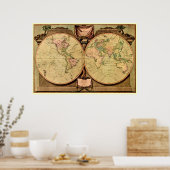 1808 Kapitein Cook's Wereldkaart met twee halve ma Poster (Keuken)