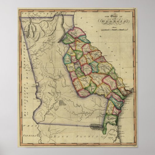 1817 De staat Georgië van Samuel Lewis Atlas Poster (Voorkant)