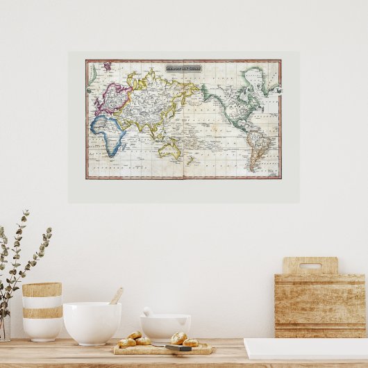 1817 Kaart van de wereld Poster (Keuken)