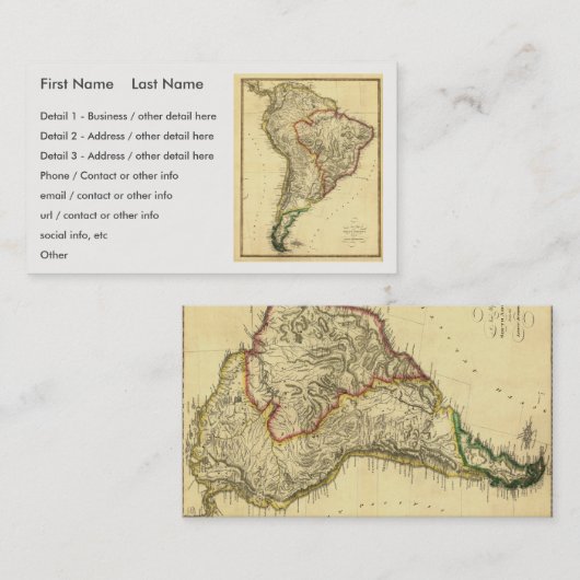 1817 Oude kaart van Zuid-Amerika Visitekaartje (Voorkant / Achterkant)