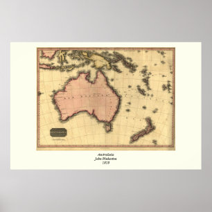 1818 Australazië Kaart - Australië, Nieuw-Zeeland Poster