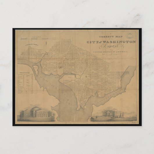 1820 Washington DC Map Briefkaart (Voorkant)