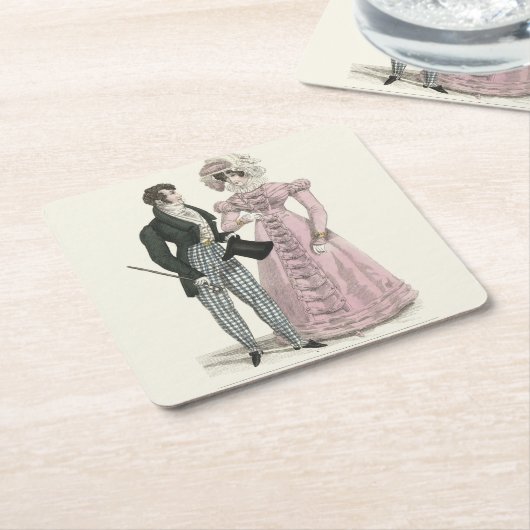 1823 Antiek bruiloft Man Vrouw Mode Kartonnen Onderzetters (Schuin)
