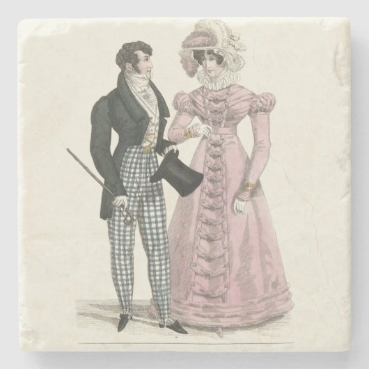 1823 Antiek bruiloft Man Vrouw Mode Stenen Onderzetter (Voorkant)