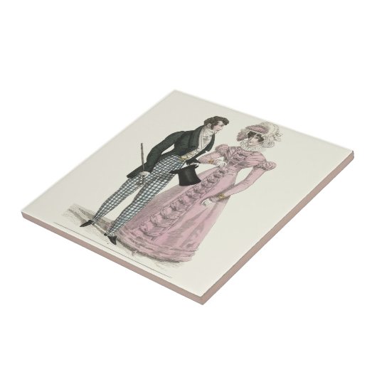 1823 Antiek bruiloft Man Vrouw Mode Tegeltje (Zijkant)