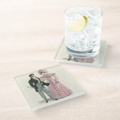 1823 Antieke Bruiloft Man Vrouw Mode Glazen Onderzetter (Schuin)