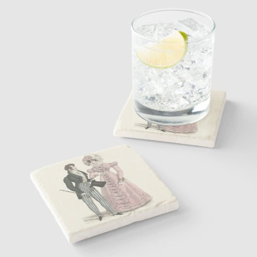 1823 Antieke Bruiloft Man Vrouw Mode Stenen Onderzetter (Zijkant)