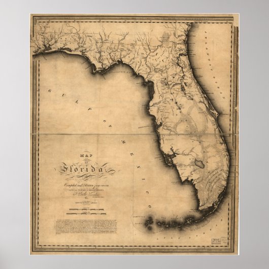 1823 Kaart van Florida Poster (Voorkant)