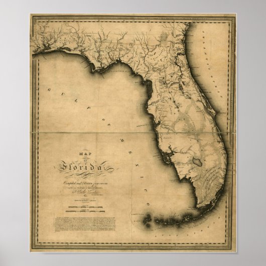 1823 Map of Florida Poster (Voorkant)