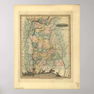 1826 Kaart van Alabama Poster