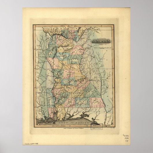 1826 Kaart van Alabama Poster (Voorkant)