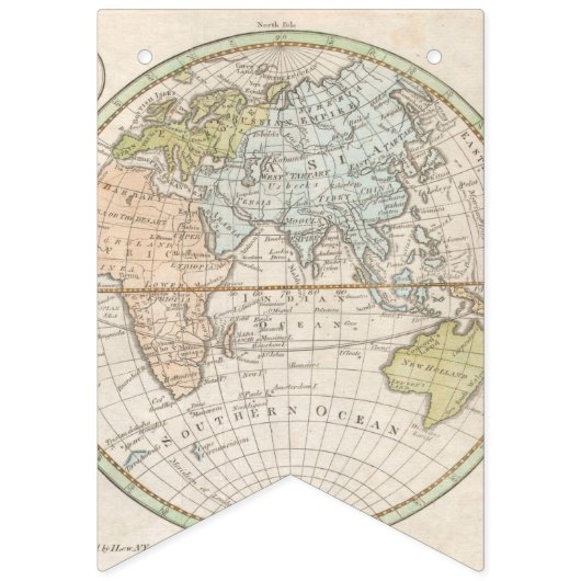 1831 Antieke Wereldkaart Reis Thema Vlaggetjes (Derde vlag)