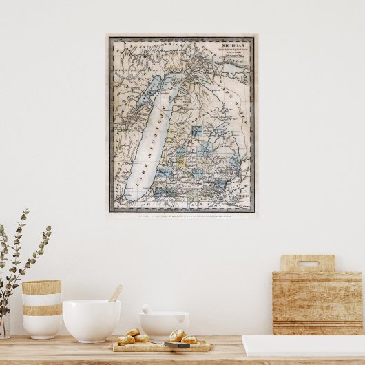 1831 MICHIGAN GRONDGEBIED KAART POSTER (Keuken)