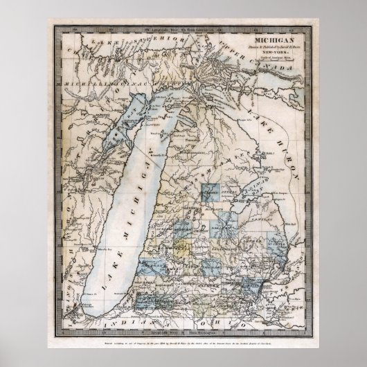 1831 MICHIGAN GRONDGEBIED KAART POSTER (Voorkant)