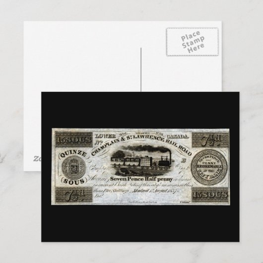 1837 Canadian Railroad Valuta Briefkaart (Voorkant / Achterkant)