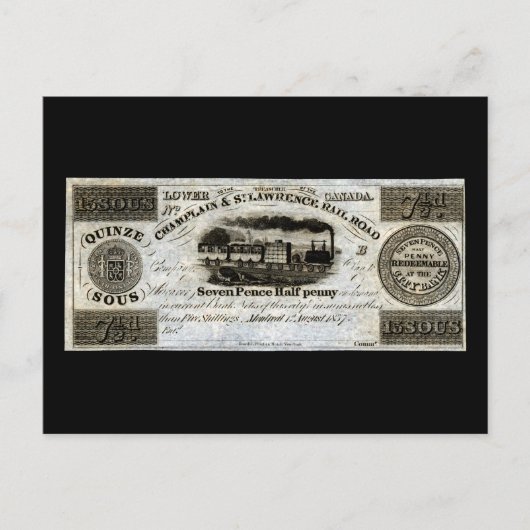 1837 Canadian Railroad Valuta Briefkaart (Voorkant)