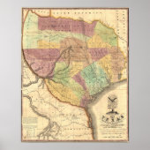 1837 Kaart van de Republiek Texas Poster (Voorkant)