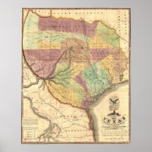 1837 Kaart van de Republiek Texas Poster