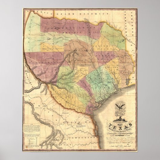 1837 Kaart van de Republiek Texas Poster (Voorkant)