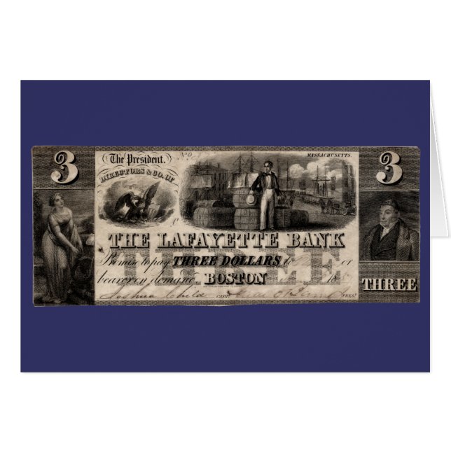 1837 Lafayette Bank Drie dollar (Voorkant Horizontaal)
