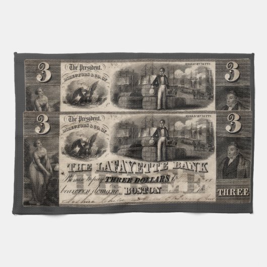 1837 Lafayette Bank Drie dollar Theedoek (Horizontaal)