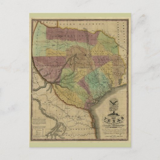 1837 Map of Texas, met Delen van de Adjoin Sta Briefkaart (Voorkant)