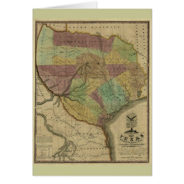 1837 Texas Map met Delen van de aangrenzende State (Voorkant)