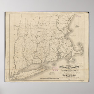 1838 Spoorwegkaart Zuid-New England Poster