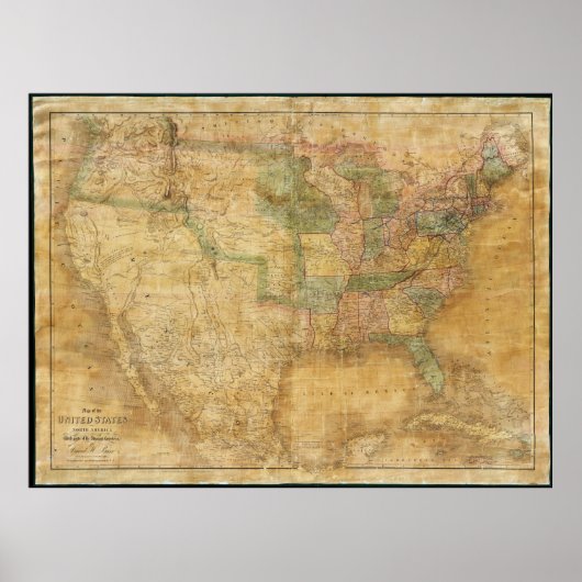 1839 David H. Burr Wall Map of the United States Poster (Voorkant)