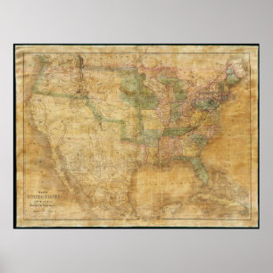 1839 David H. Burr Wall Map van de Verenigde State Poster
