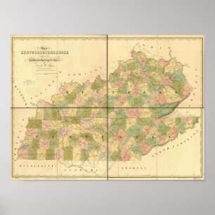 1839 Kaart van Tennessee & Kentucky Rails and Road Poster