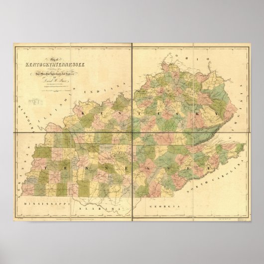 1839 Kaart van Tennessee & Kentucky Rails and Road Poster (Voorkant)
