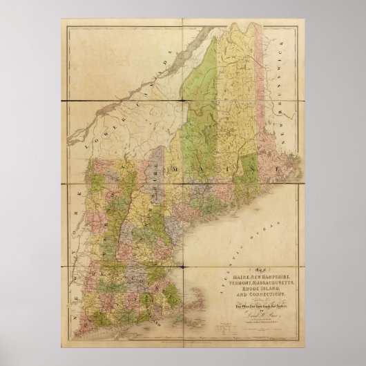 1839 Map of Maine & New England States Poster (Voorkant)