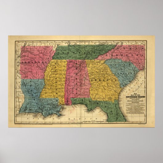 1839 Map of the Southern United States Poster (Voorkant)