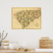 1839 North Carolina en South Carolina Map Poster (Keuken)