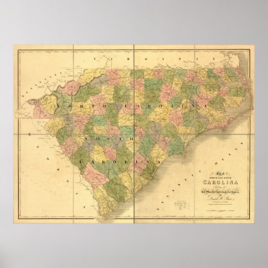 1839 North Carolina en South Carolina Map Poster (Voorkant)