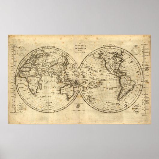1840 Kaart van de wereld Poster (Voorkant)