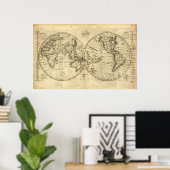 1840 Kaart van de wereld Poster (Thuiskantoor)