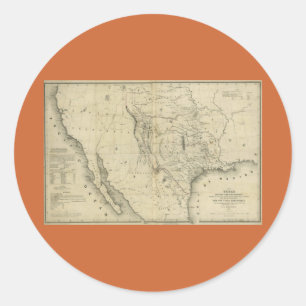 1844 Kaart van Texas en de aangrenzende landen Ronde Sticker