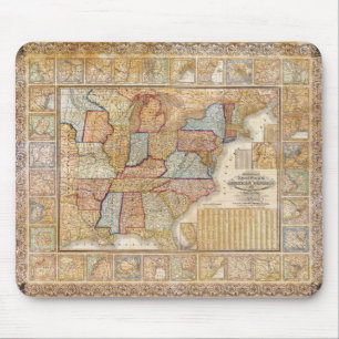 1845 Samuel Mitchell Wall Map van de Verenigde Sta Muismat