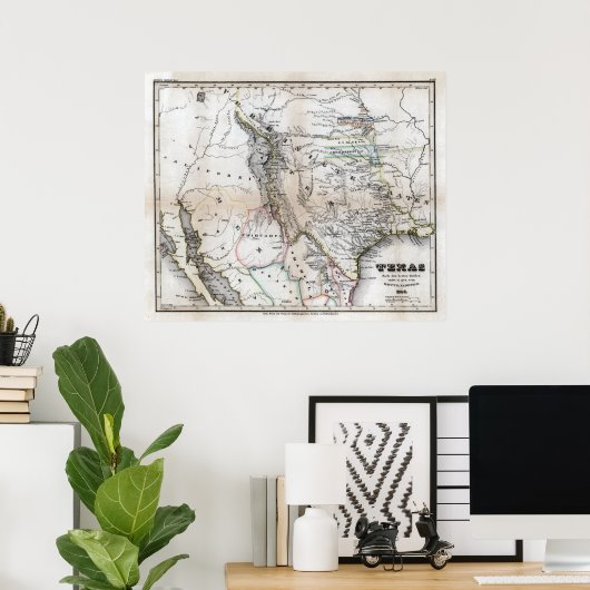 1846 Texas Map Poster (Thuiskantoor)