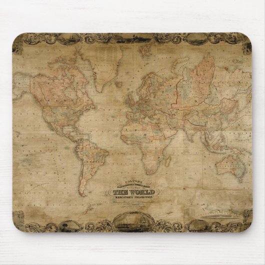 1847 ANTIEK Wereldkaart Mousepad Muismat (Voorkant)