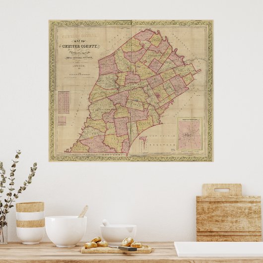 1847 Map Chester County Pennsylvania PA Poster (Keuken)