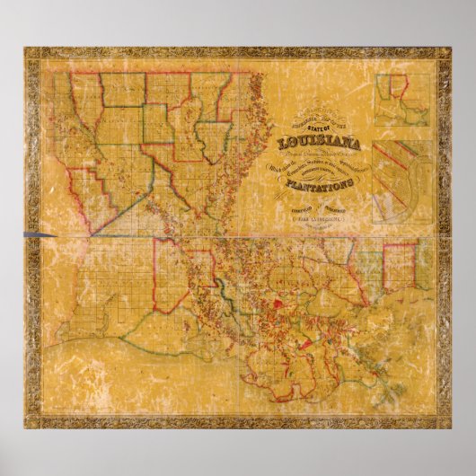 1848 Louisiana Plantations Map Poster (Voorkant)